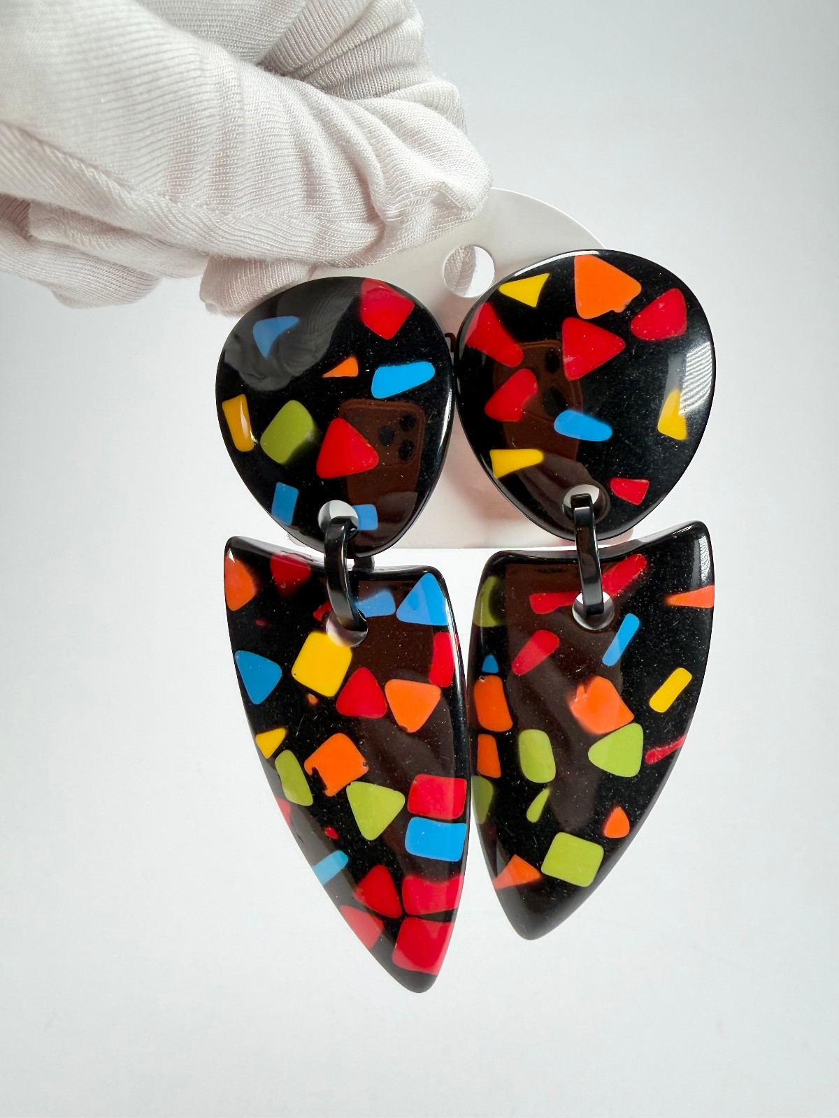 Marion Godart Confetti Art-Deco Mix Dome & Pendant Resin Clip On Earrings