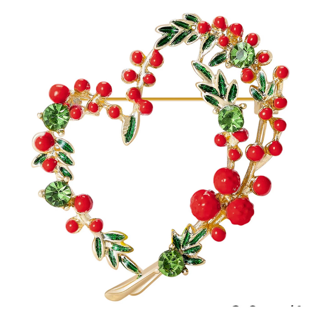 Mother’s Day Red Heart Brooch Gold Enamel Crystal Love Fruit Pin Jewelry Gift