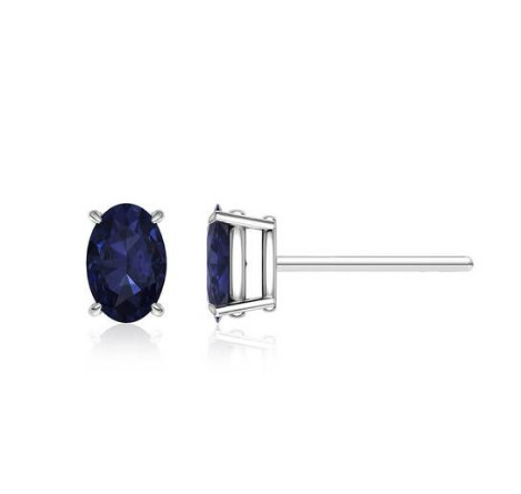 925 Sterling Silver Simulated Blue Sapphire 5X7 Oval Stud Earrings