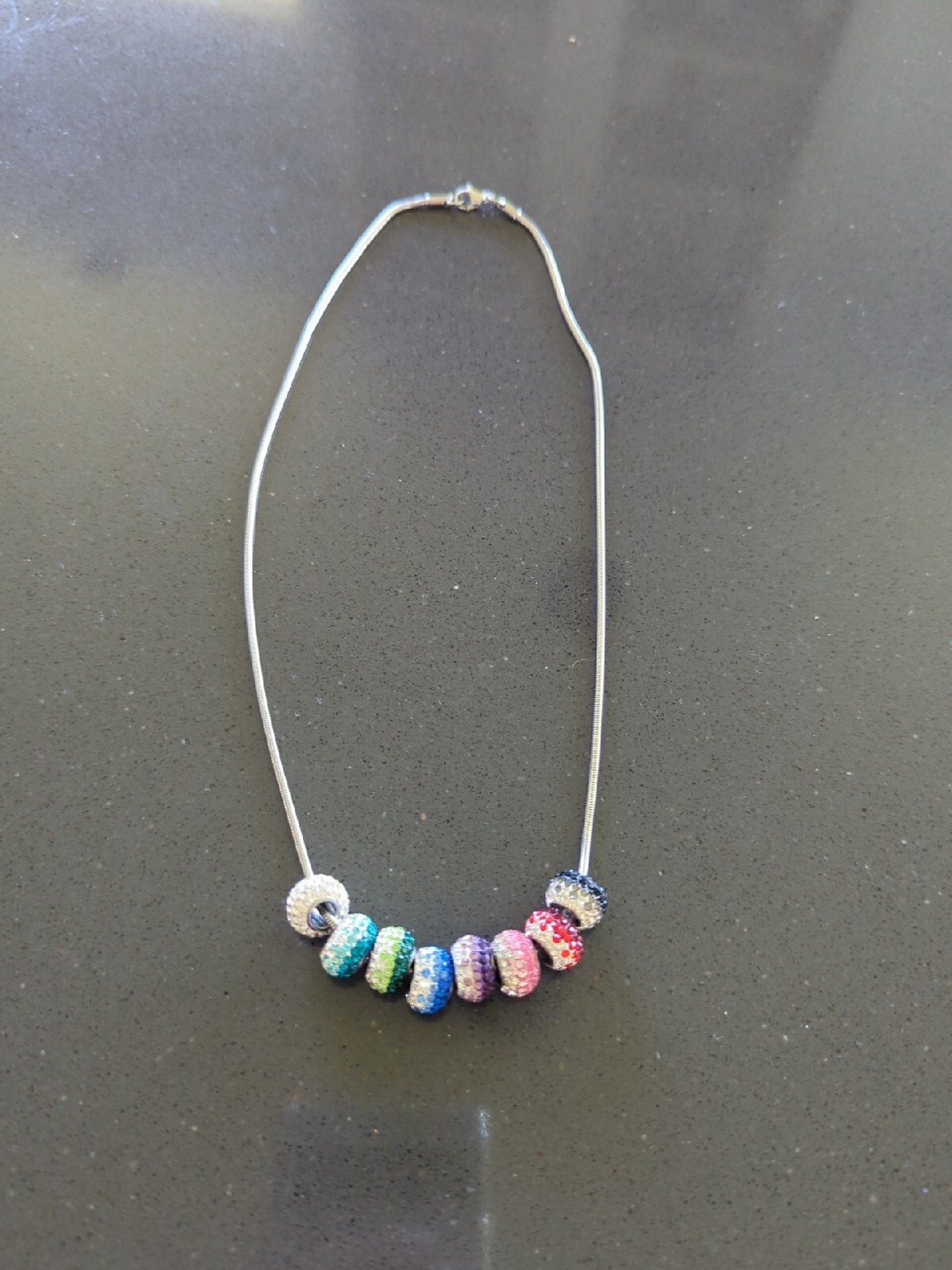 Steel by Design Colorful Sparkling Crystal Rondelle Snake Chain Necklace 20″