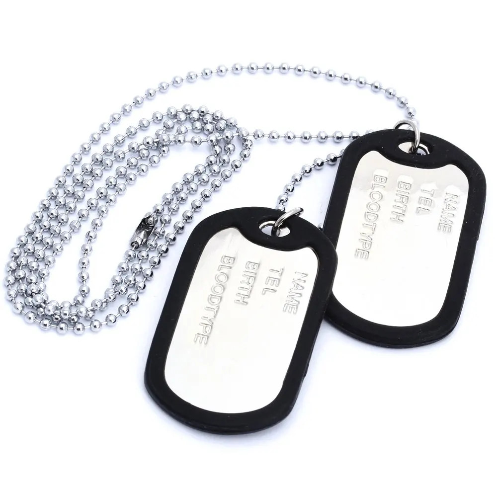 Necklace Chain Pendant 2 Plate Identity Dog Tag Alloy Fashion Men