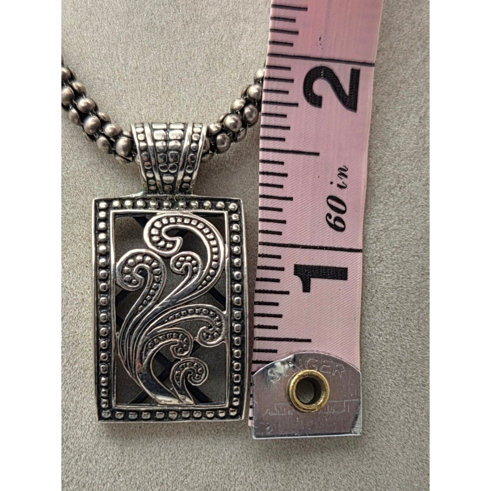 Sterling Silver 925 Thailand Openwork Scroll Pendant Necklace 16.5″ Popcorn Chai