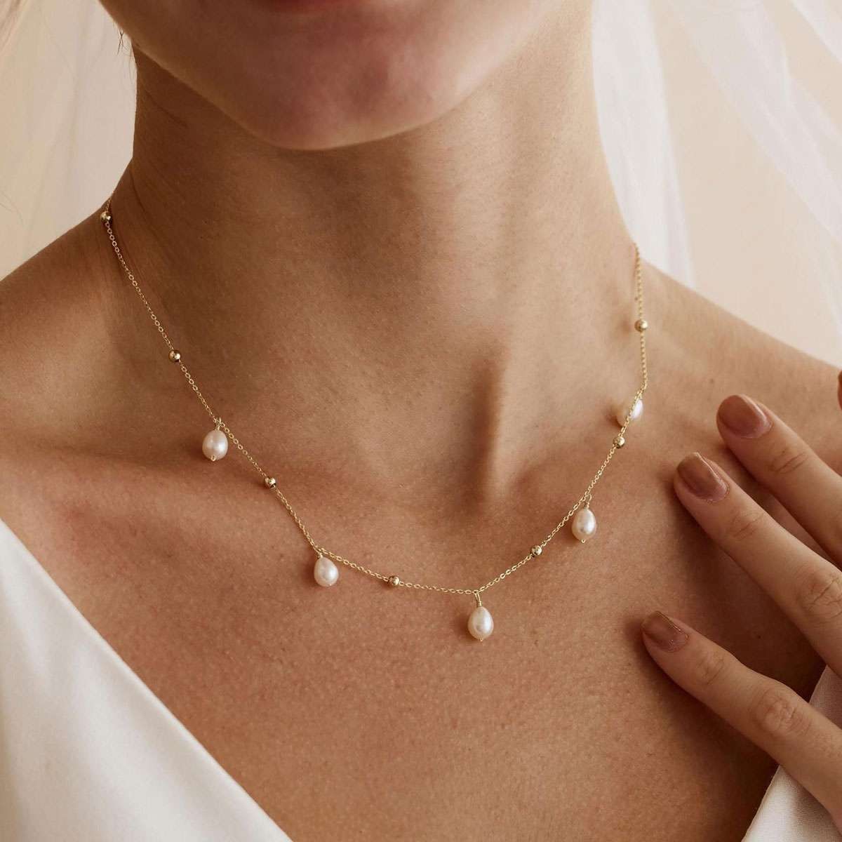 4 style Women Gold Plated Freshwater Pearl Beaded Chain Necklace 17.7in w/Box