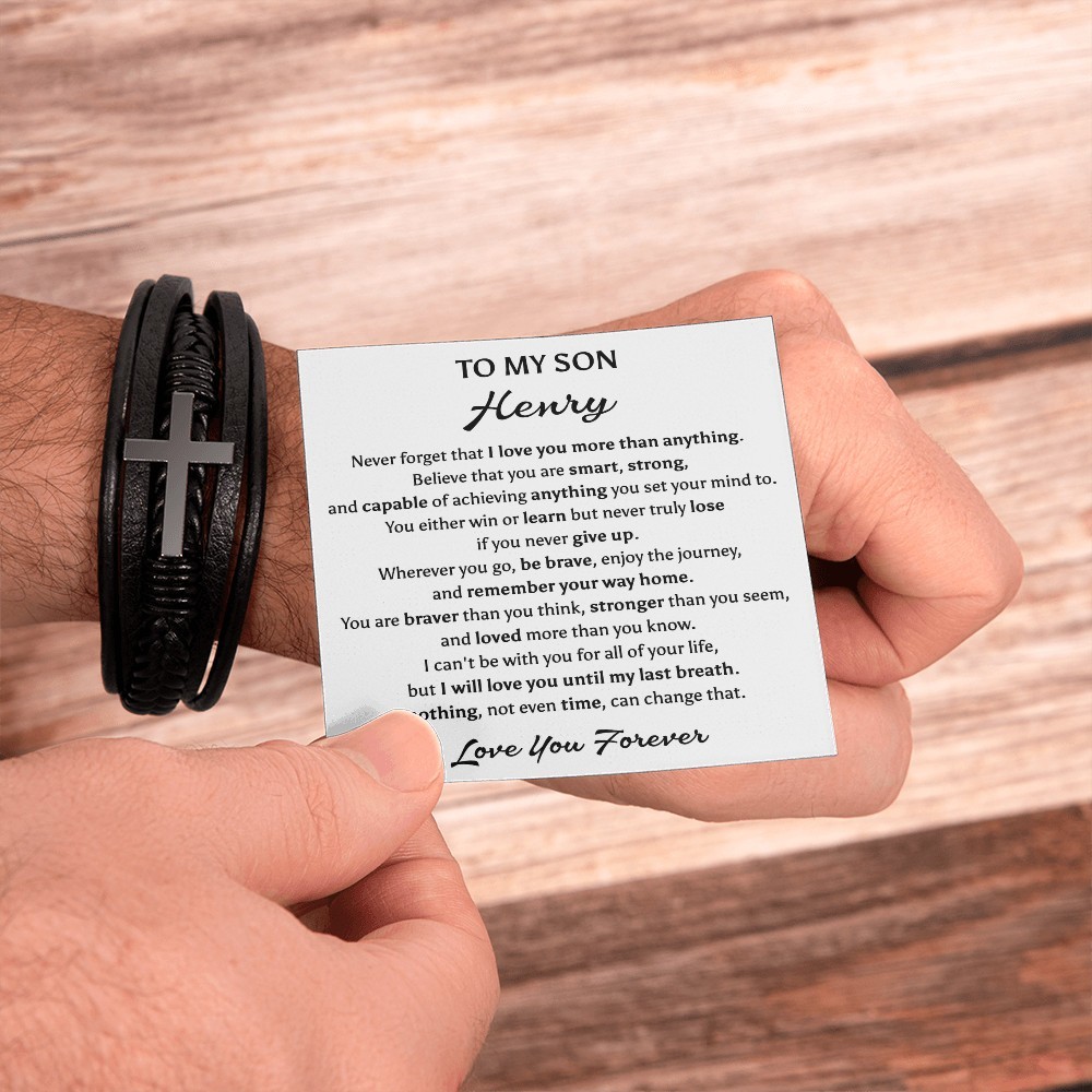 To My Son Cross Bracelet Christmas Birthday Graduation Gift for Teen Boys Men