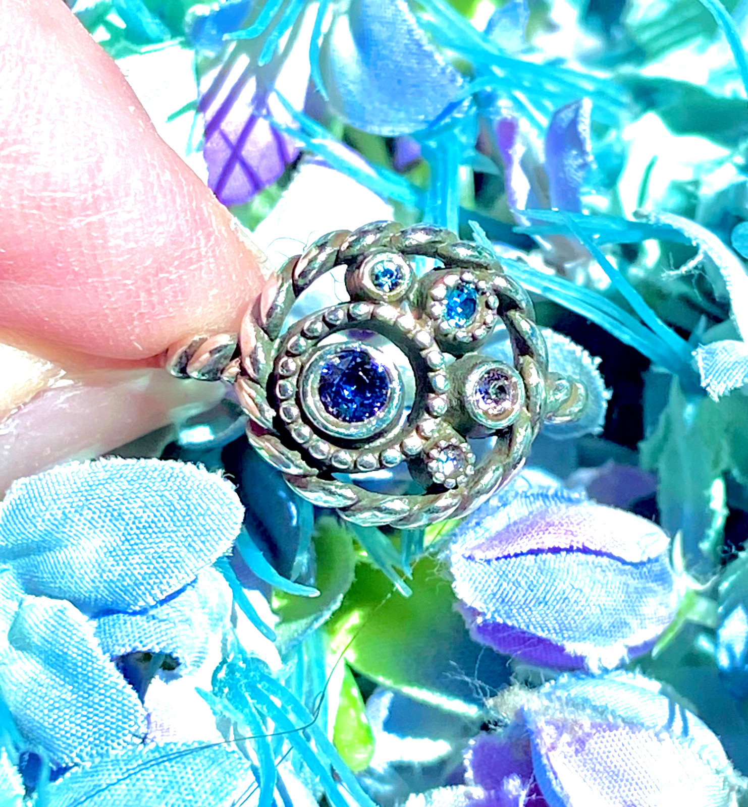 BRIGHTON HALO TANZANITE PURPLE BLUE HUES SWAROVSKI CRYST SLV SZ 6 -6 1/2 RING VG
