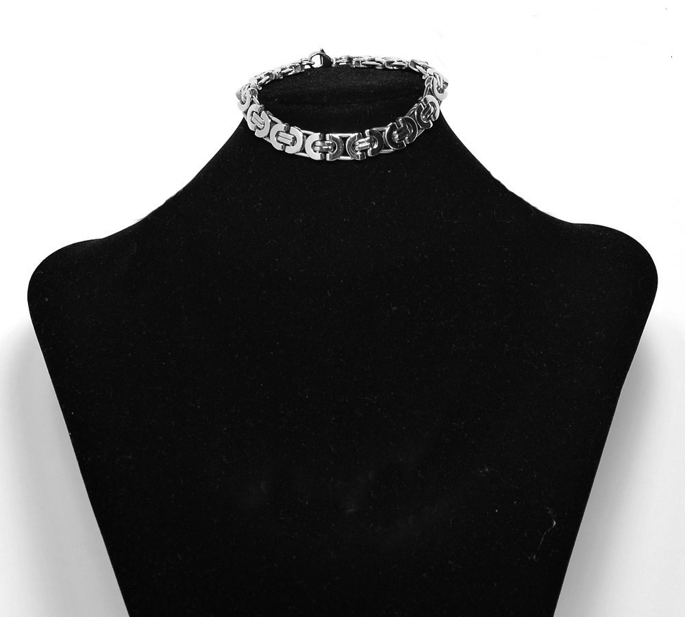 Hot Mens Jewelry Silver Stainless Steel Byzantine Chain Necklace & Bracelet Set