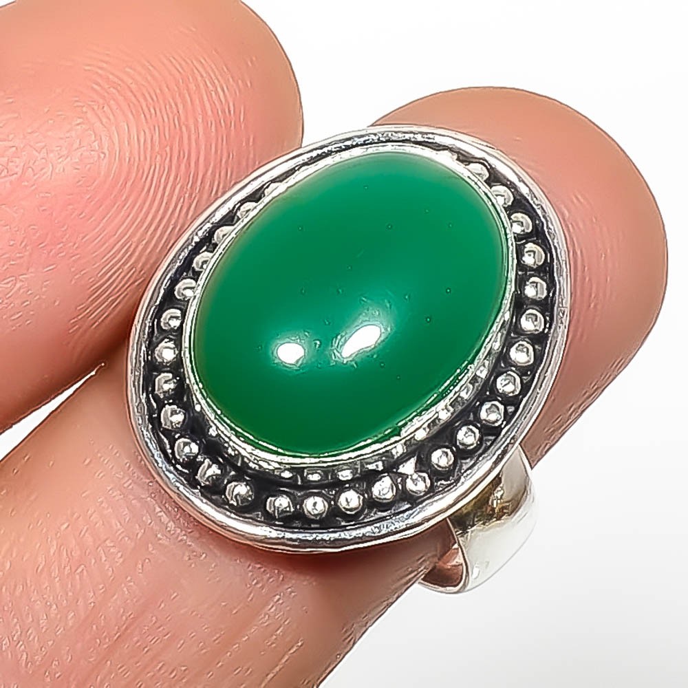 Green Onyx Gemstone 925 Silver Plated Ring s.8.5 TR7787-291