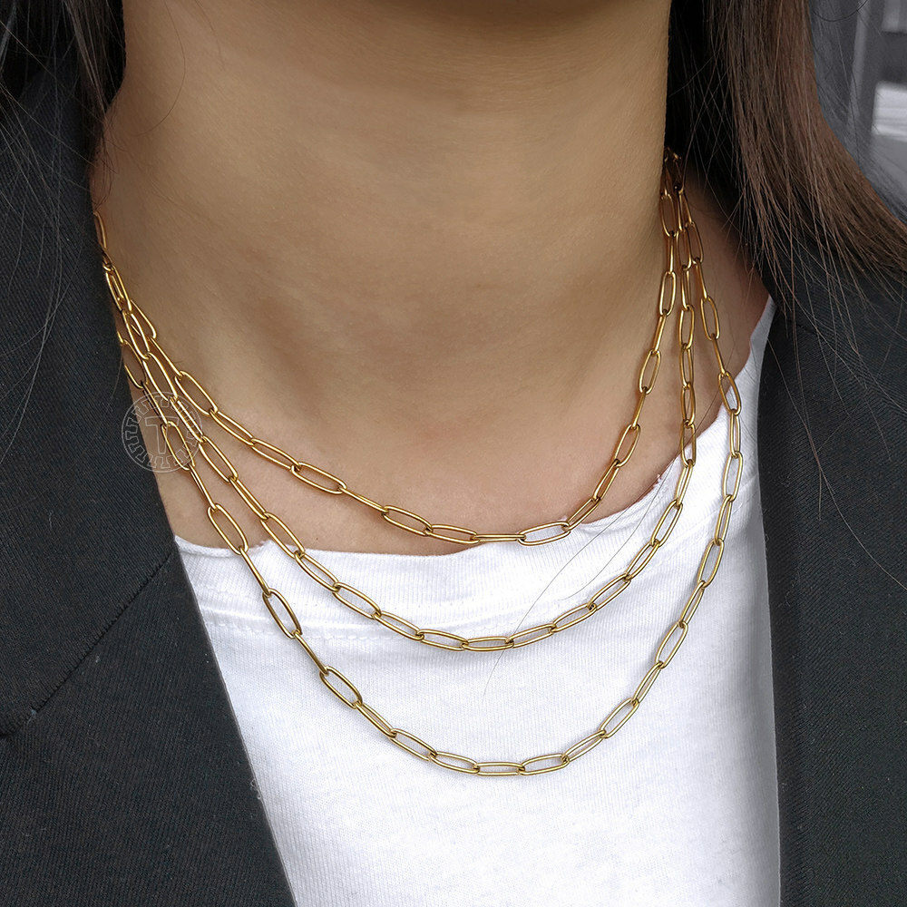 4mm Gold Plated Stainless Steel Paperclip Cable Chain Necklace Choker 16/18/20″