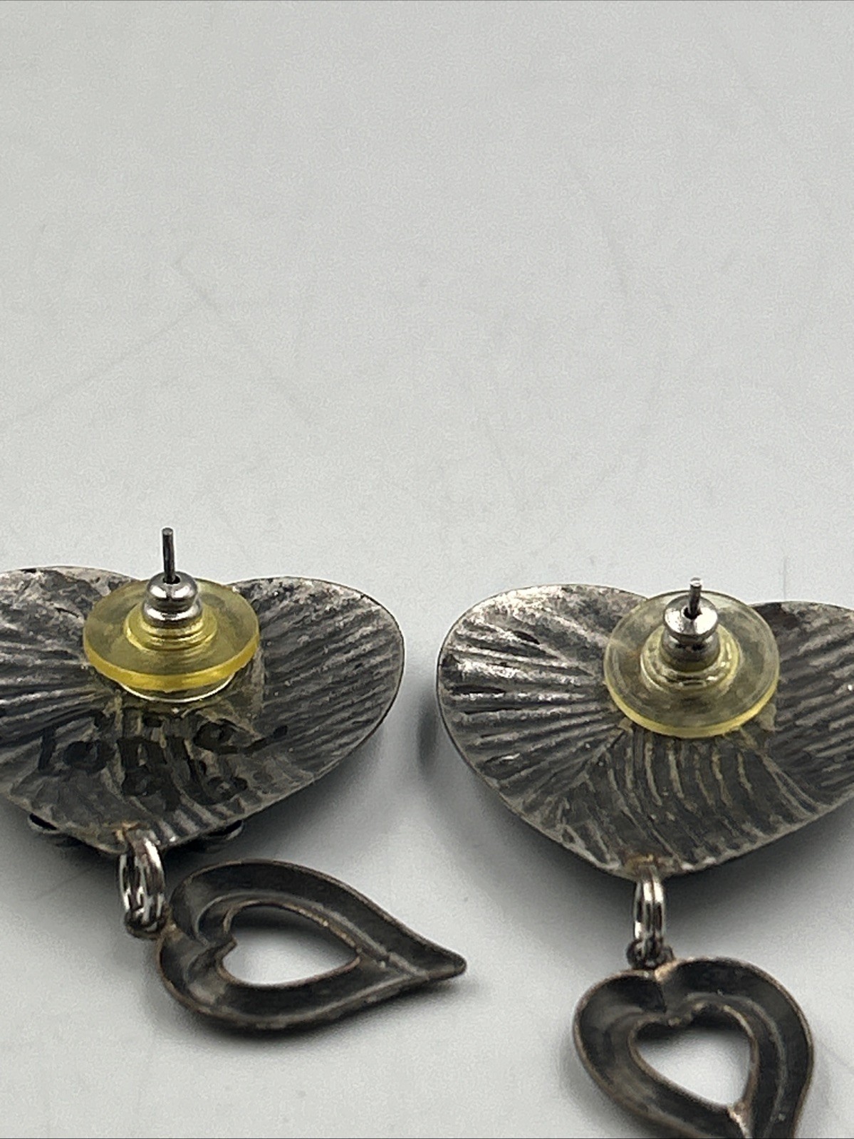 Silver-Tone Angel Heart Earrings Women’s Dangle Drop 3D