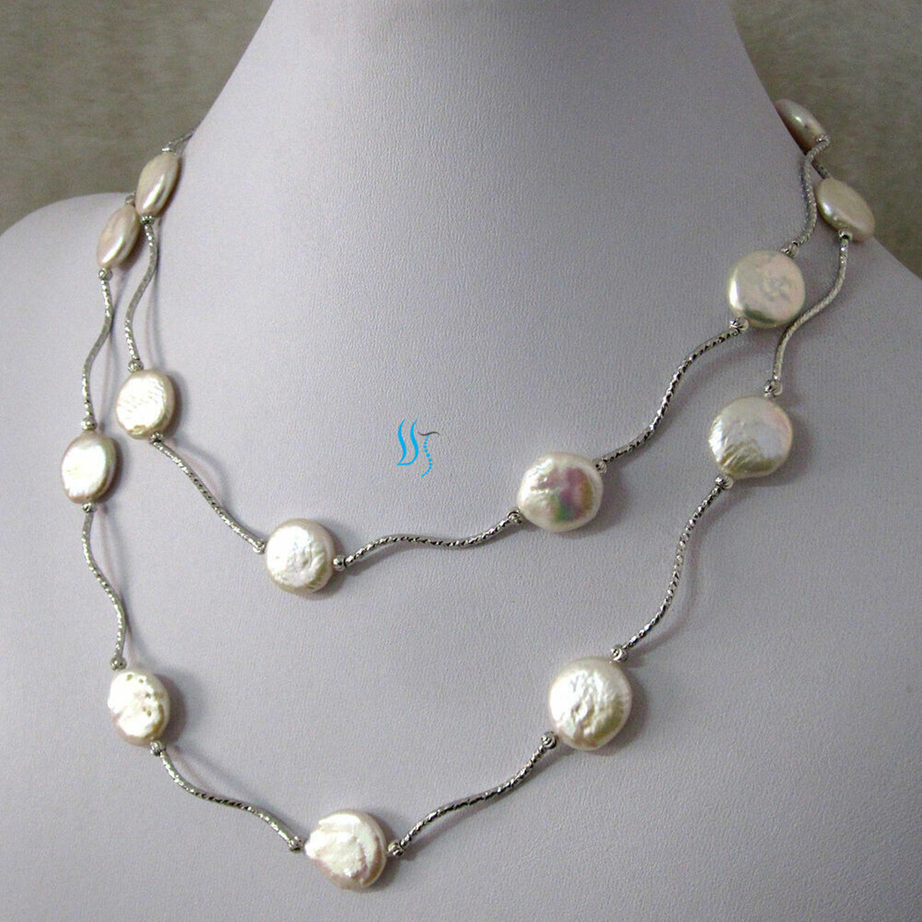 12-13mm Natural Freshwater Cultured Baroque Coin White Pearl Necklace 35 in
