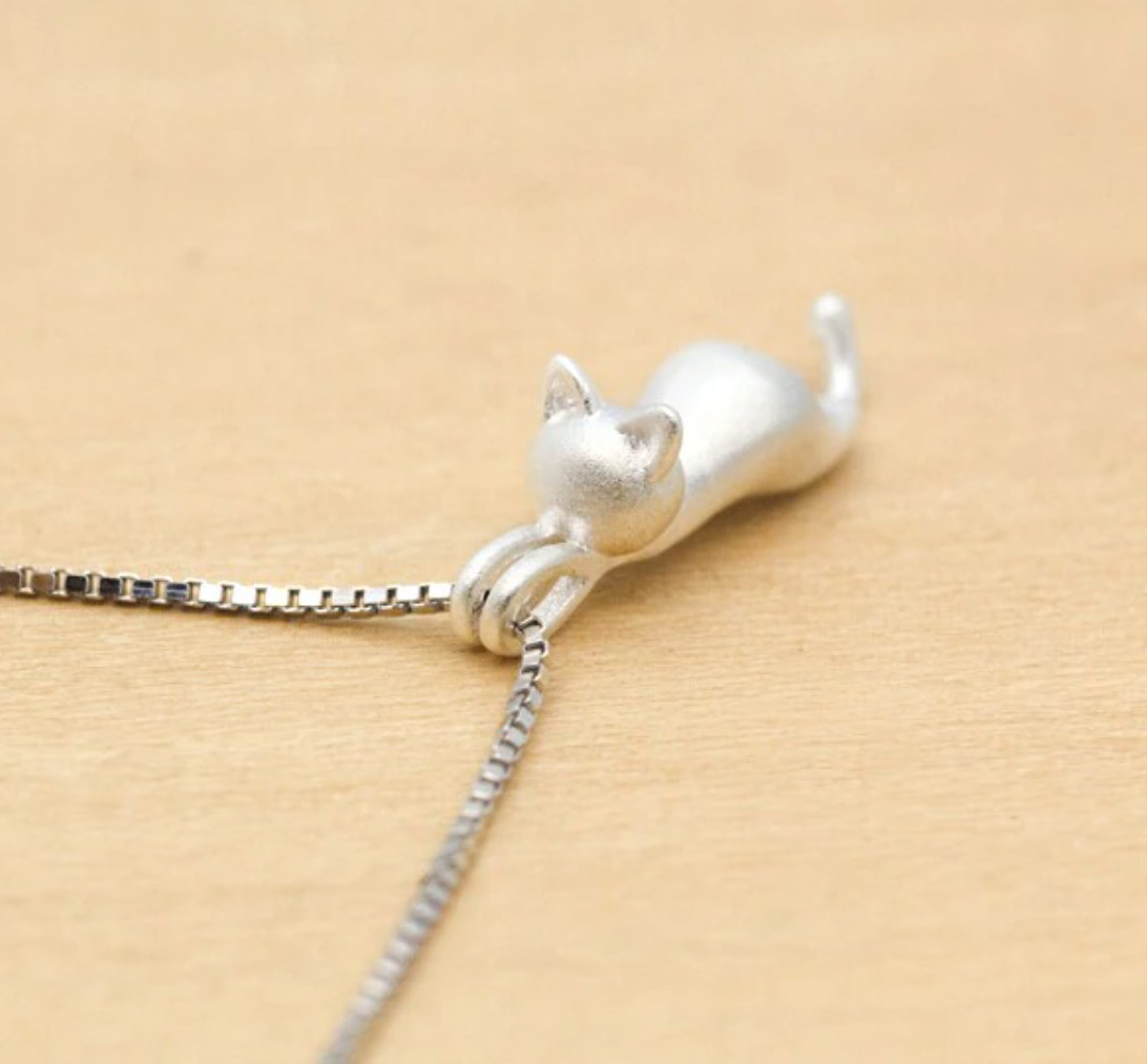 Sterling Silver Love Cute Cat Kitty Pendant Necklace 18″ Chain Women Gift USA