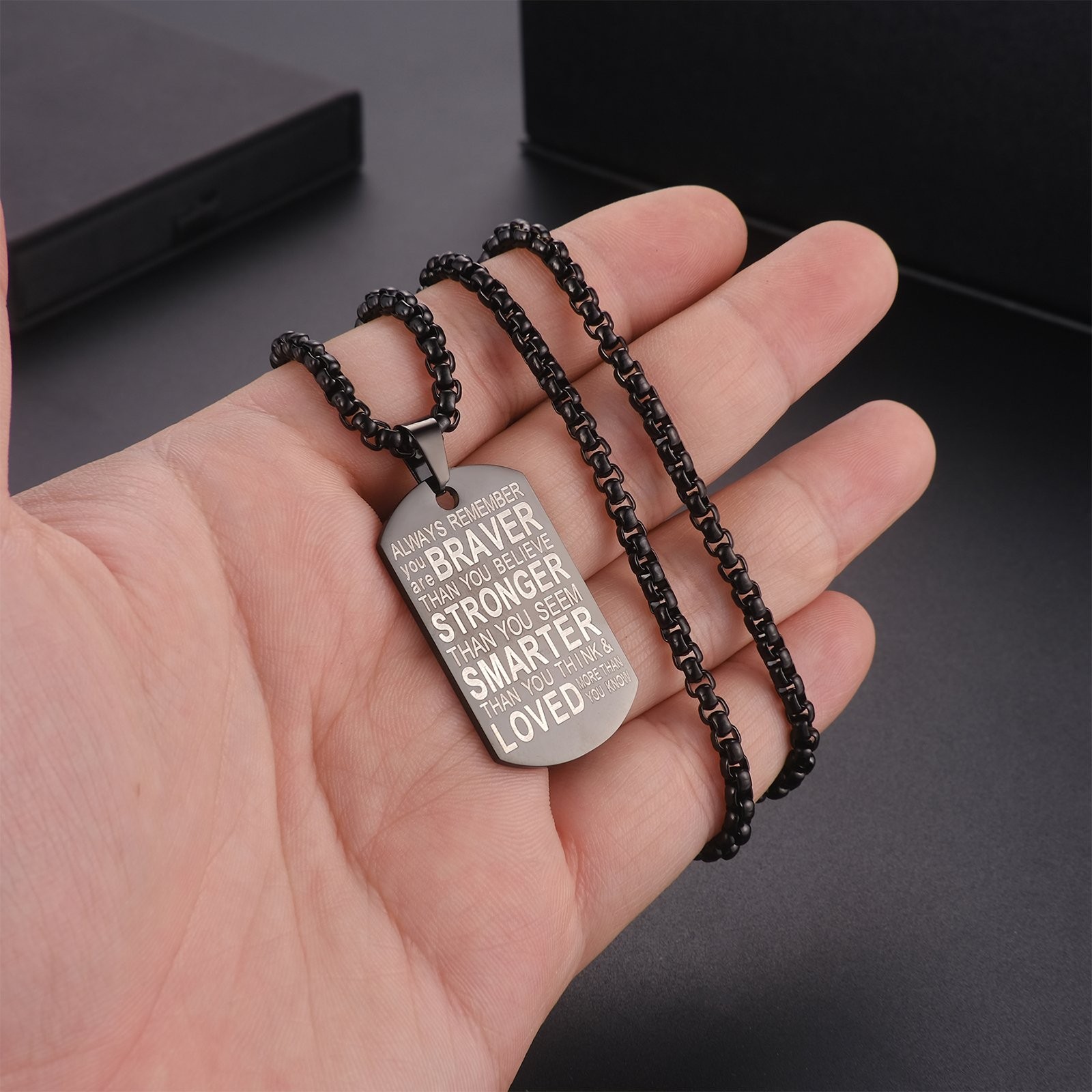 Men Boys American Flag Bible Verse Pendant Dog Tag Cross Inspirational Necklace