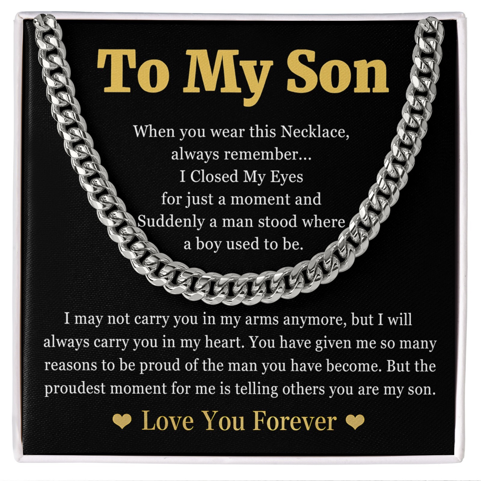 To My Son Necklace Cuban Link Chain Stainless Steel Birthday Jewelry for Men Boy