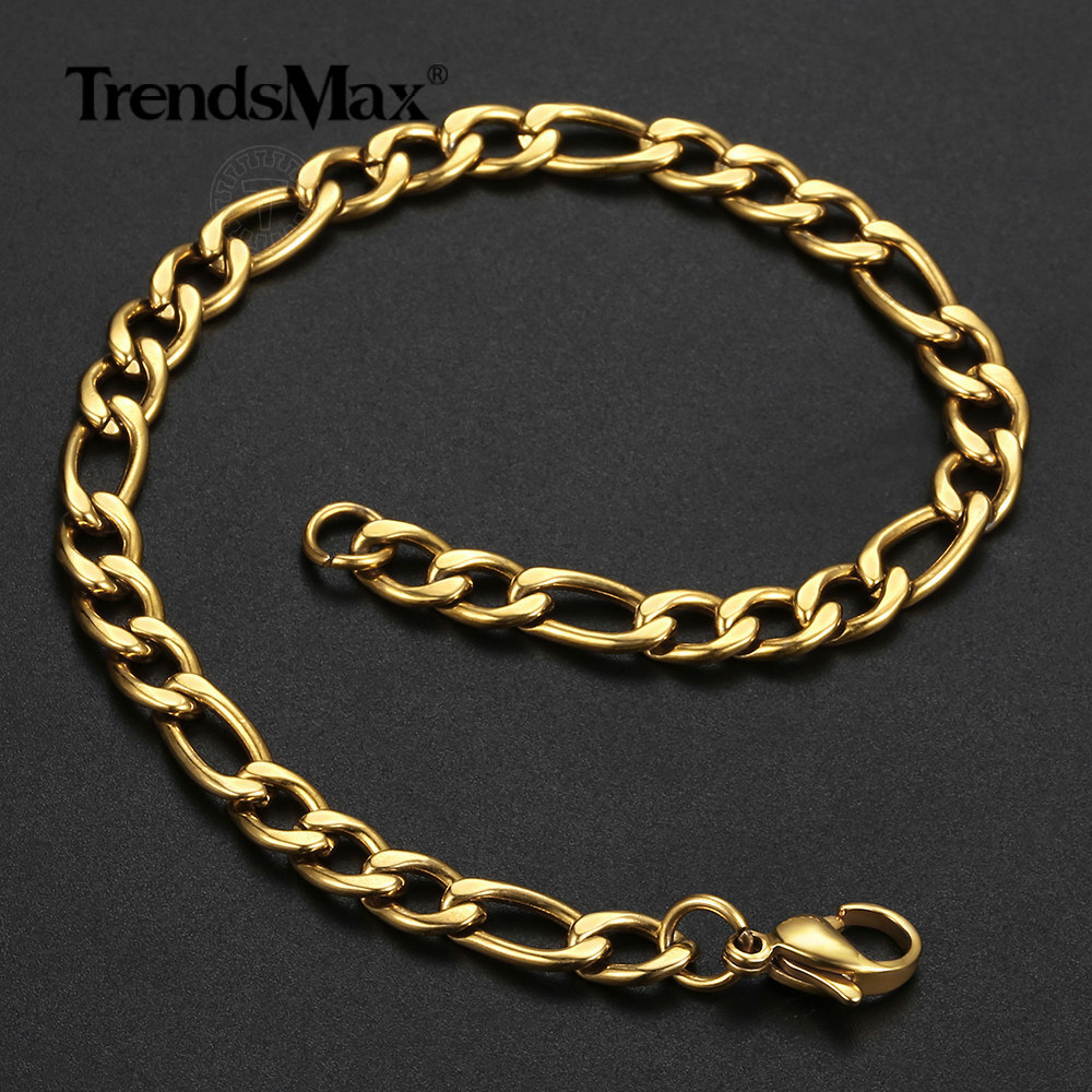 5mm 10″ Gold Plated Figaro Link Chain Stainless Steel Anklet Bracelet for Women