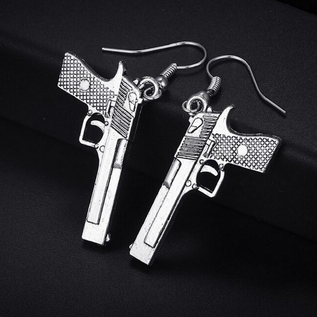 HANDGUN EARRINGS 1.4″ Charm Novelty Weapon Jewelry Gun Pistol Drop Dangle NEW