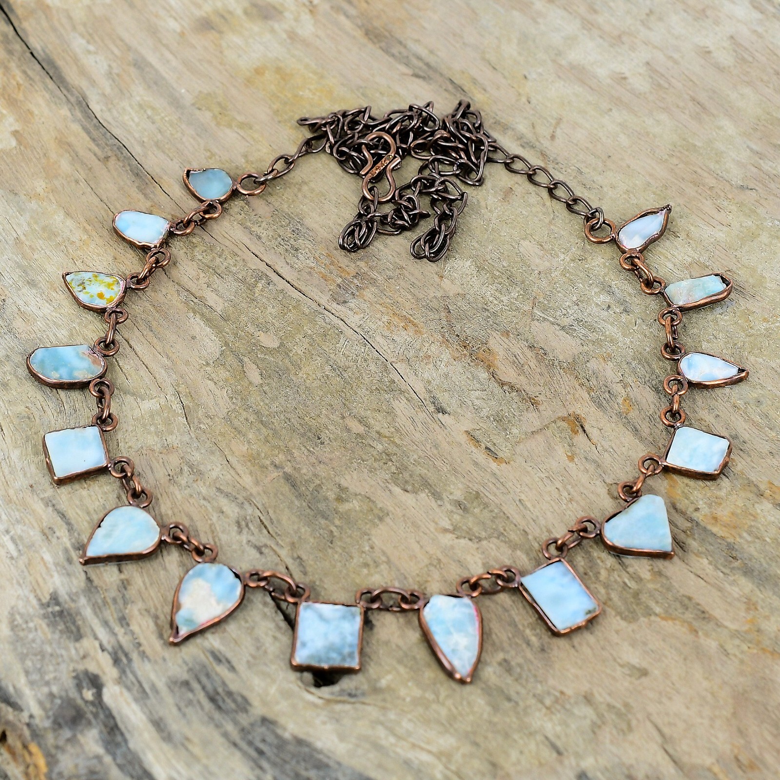 Larimar Rough Copper Electroformed Chain Adjustable Necklace For Women 18.0″