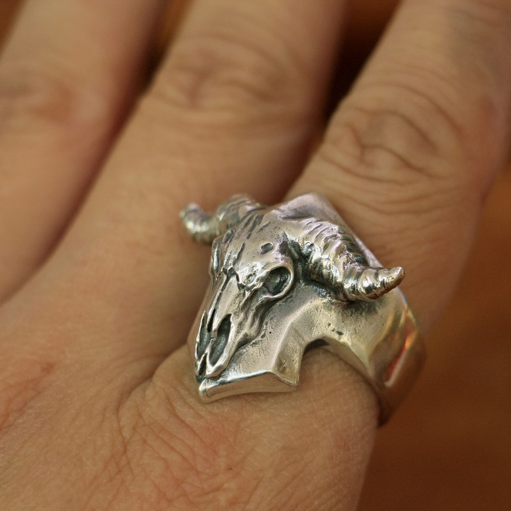 Buffalo Skull Bull Horn 925 Sterling Silver Ring Mens Jewelry TA133A US 7~13 EZ
