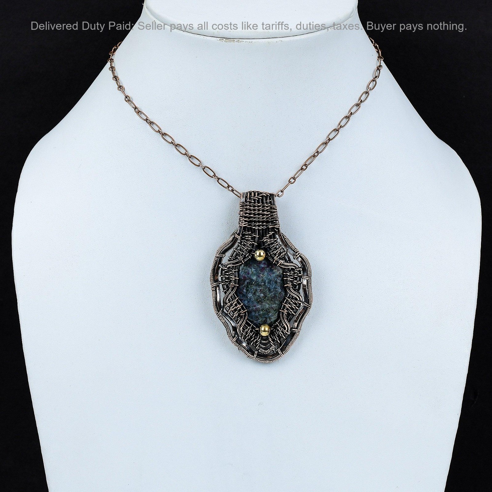 Valentines Deal Copper Ruby In Blue Kyanite Stone Wire Wrapped Pendant Jewelry