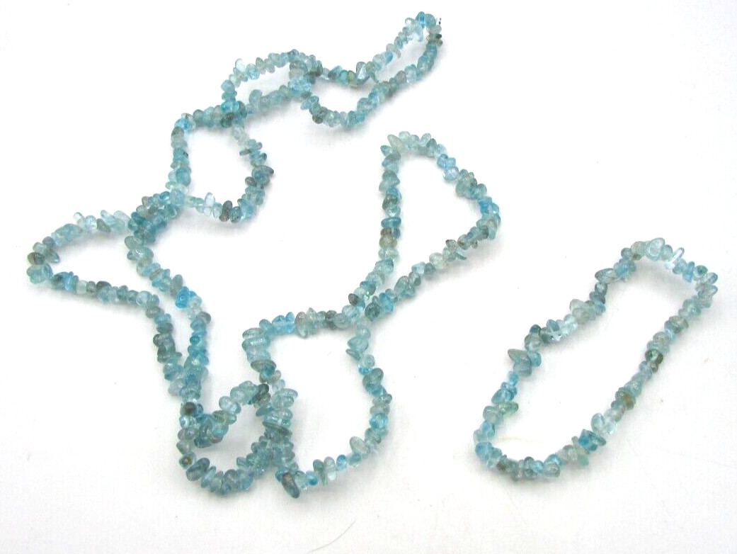 CRUSHED 3-7mm APATITE CHIP 26″ NECKLACE w/ MATCHING STRETCH BRACELET NWOT JB19