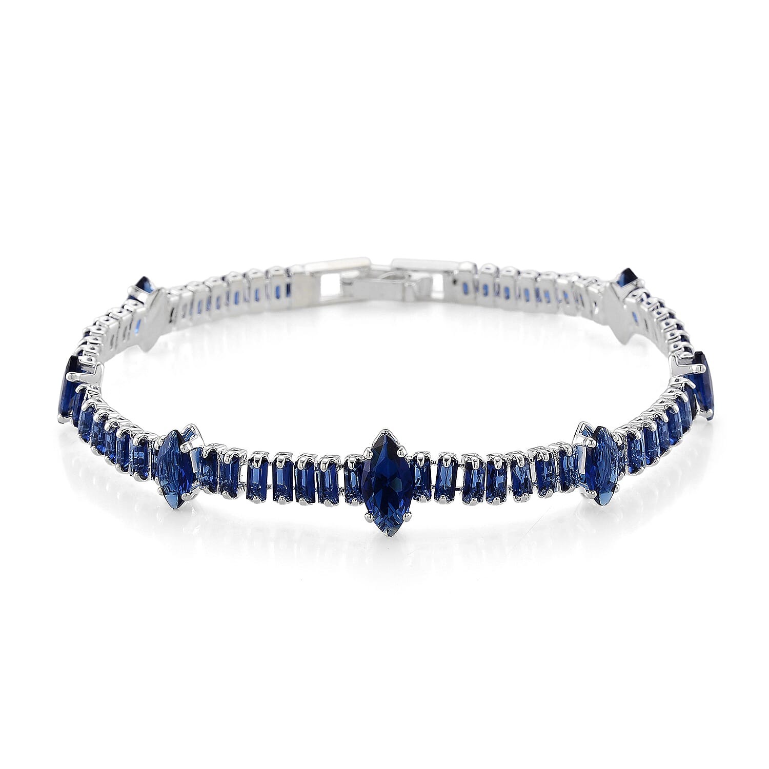 Blue Cubic ZirconiaBracelet in Silvertone 7.25 In