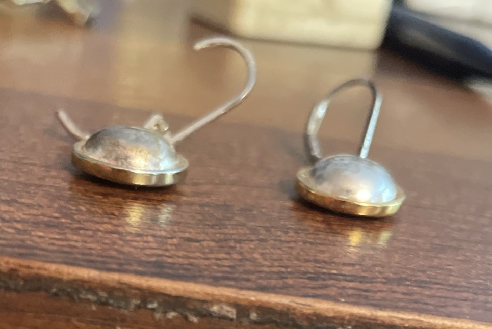 Vtg Ralph Lauren Two Tone Button Drop Pierced Earrings Silver Gold Exc Cond