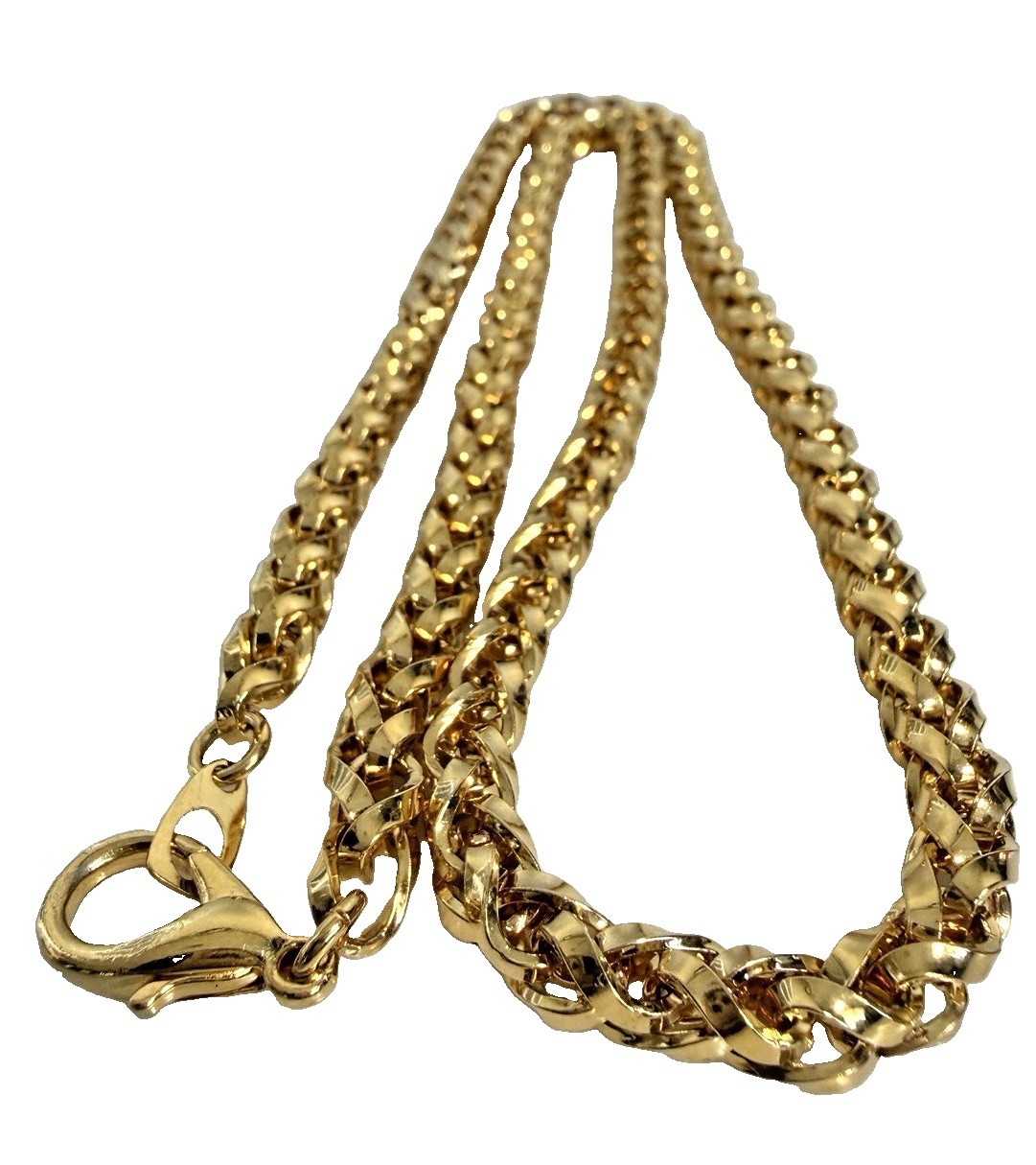 Unsigned Heavy Gold Tone Chunky Wheat Link Chain Necklace 24″ x 6mm