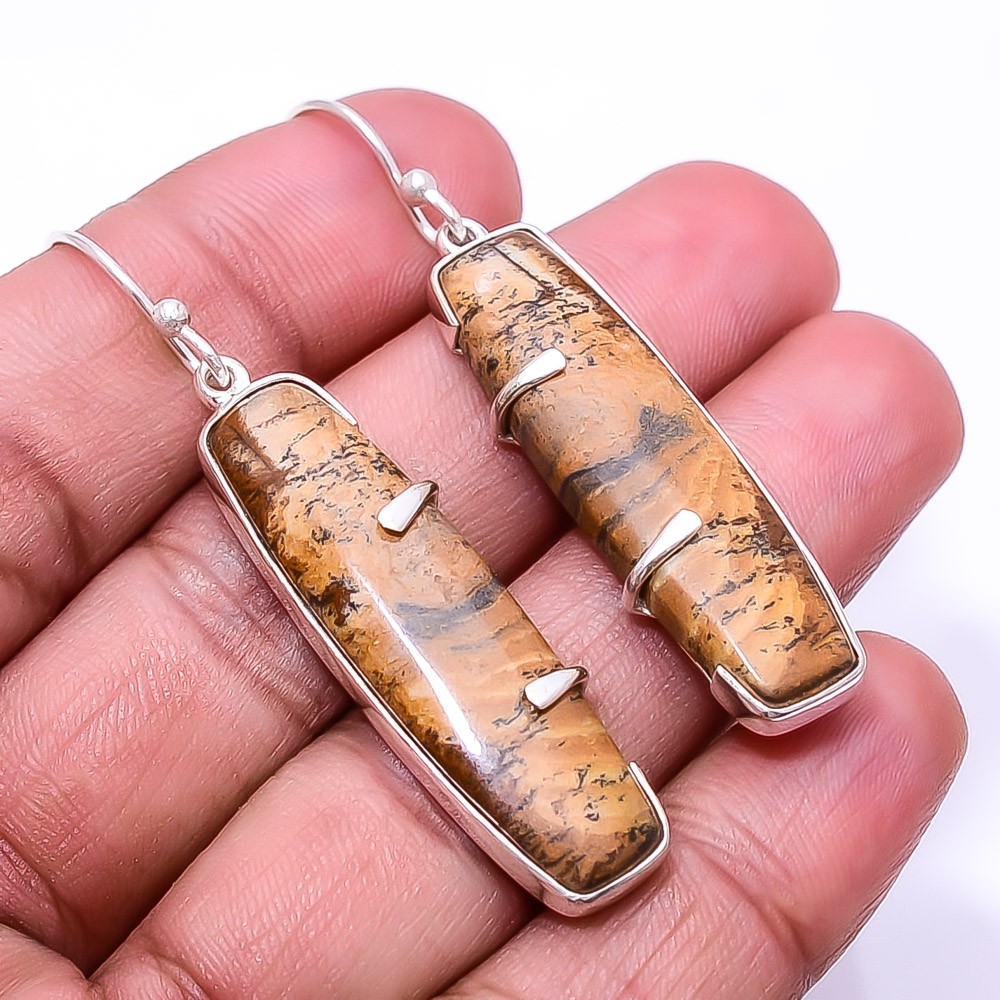 Natural Picture Jasper 925 Sterling Silver Earring 2.15″ E1, Christmas Gift