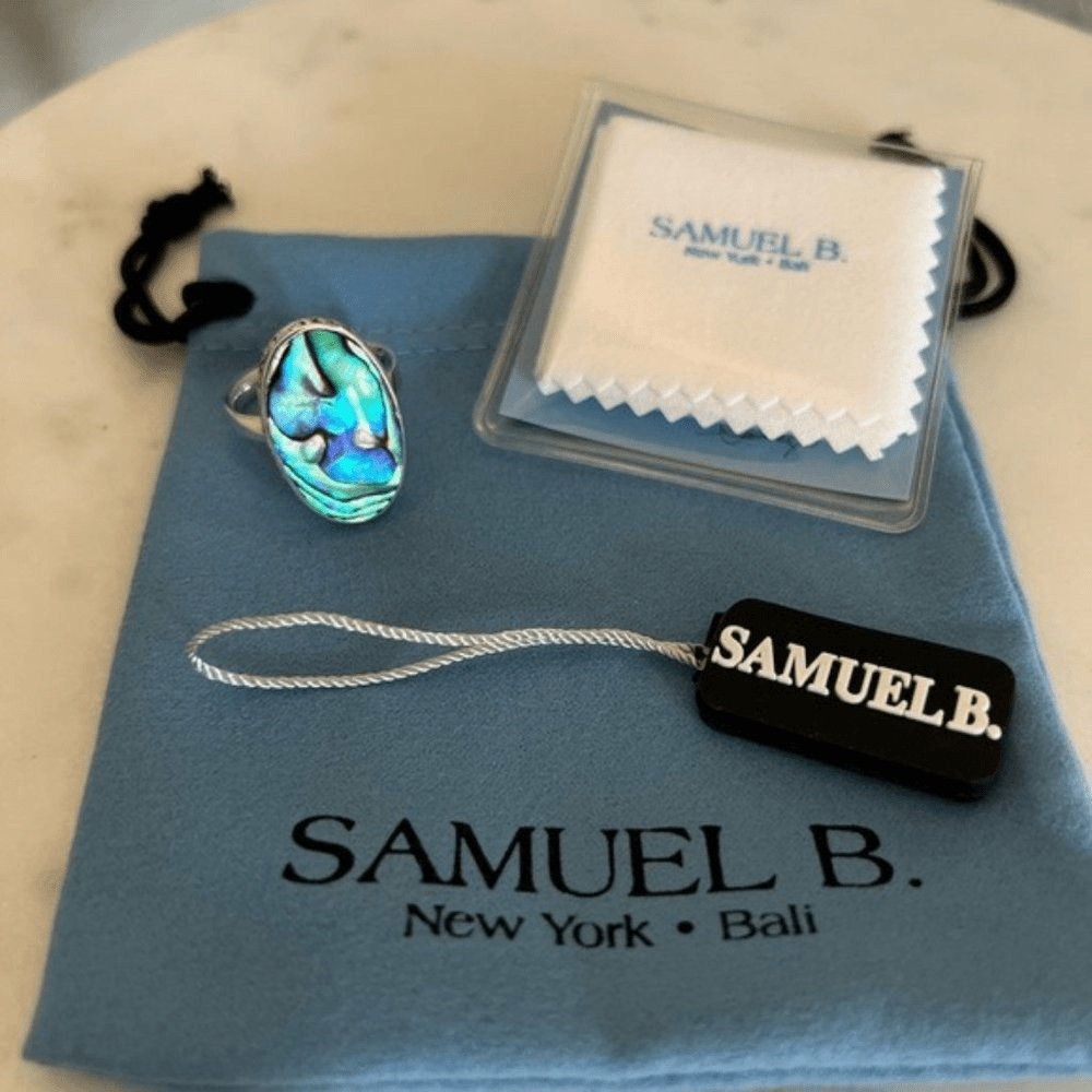 Samuel B. Sterling Silver Bezel Set Abalone Balinese Oval Ring, Sizes 6, NWT