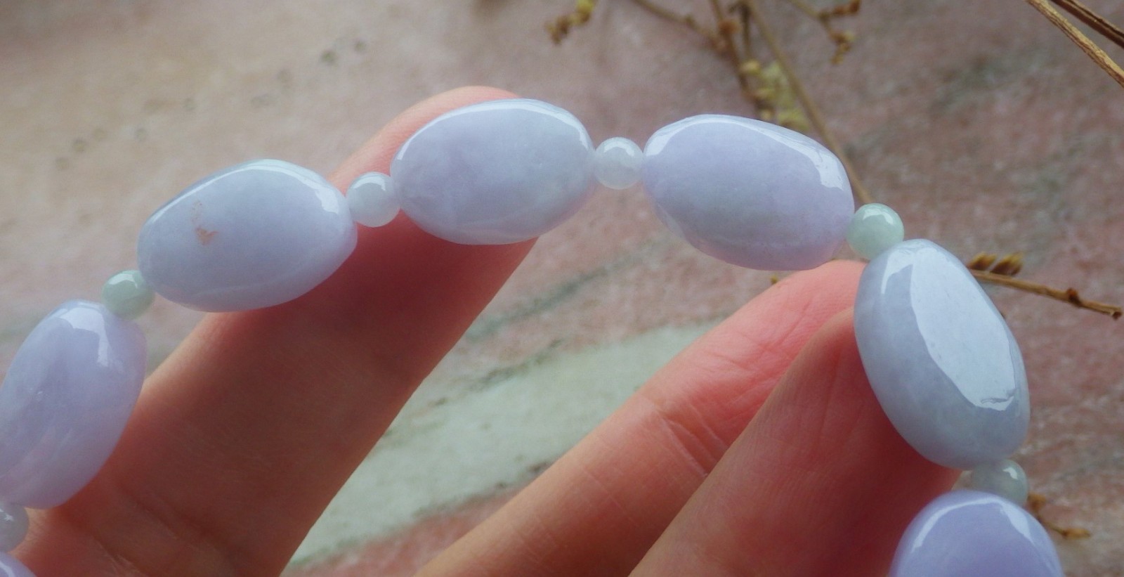 Video Certified Lavender Natural JADE JADEITE Bead Bangle Bracelet 132931 VS