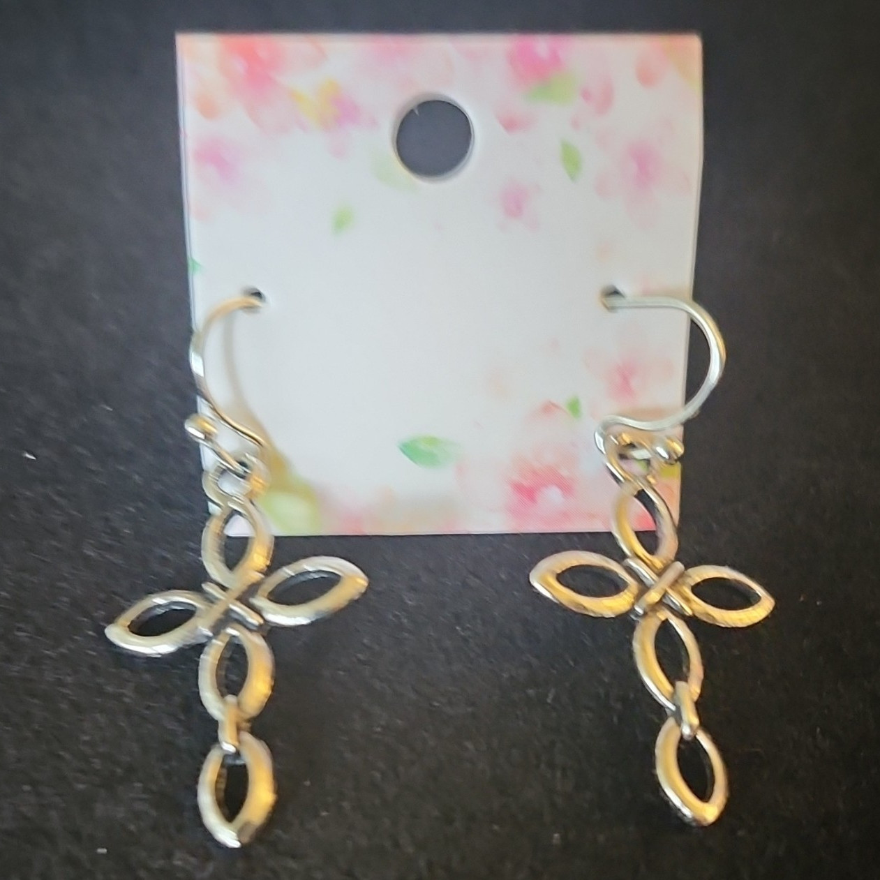 Gold Tone Floral Loop Dangle Drop Hook Earrings Metal for Lobe, No Stone