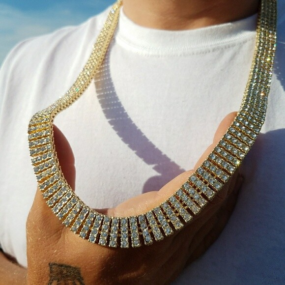 Hip Hop Gold Plated Alloy Iced 4 Row Cubic Zirconia 20″ Pharaoh Chain Necklace
