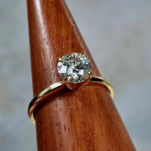 2Ct moissanite Cut round Diamond Unique Wedding Ring 14K Yellow Gold Finish