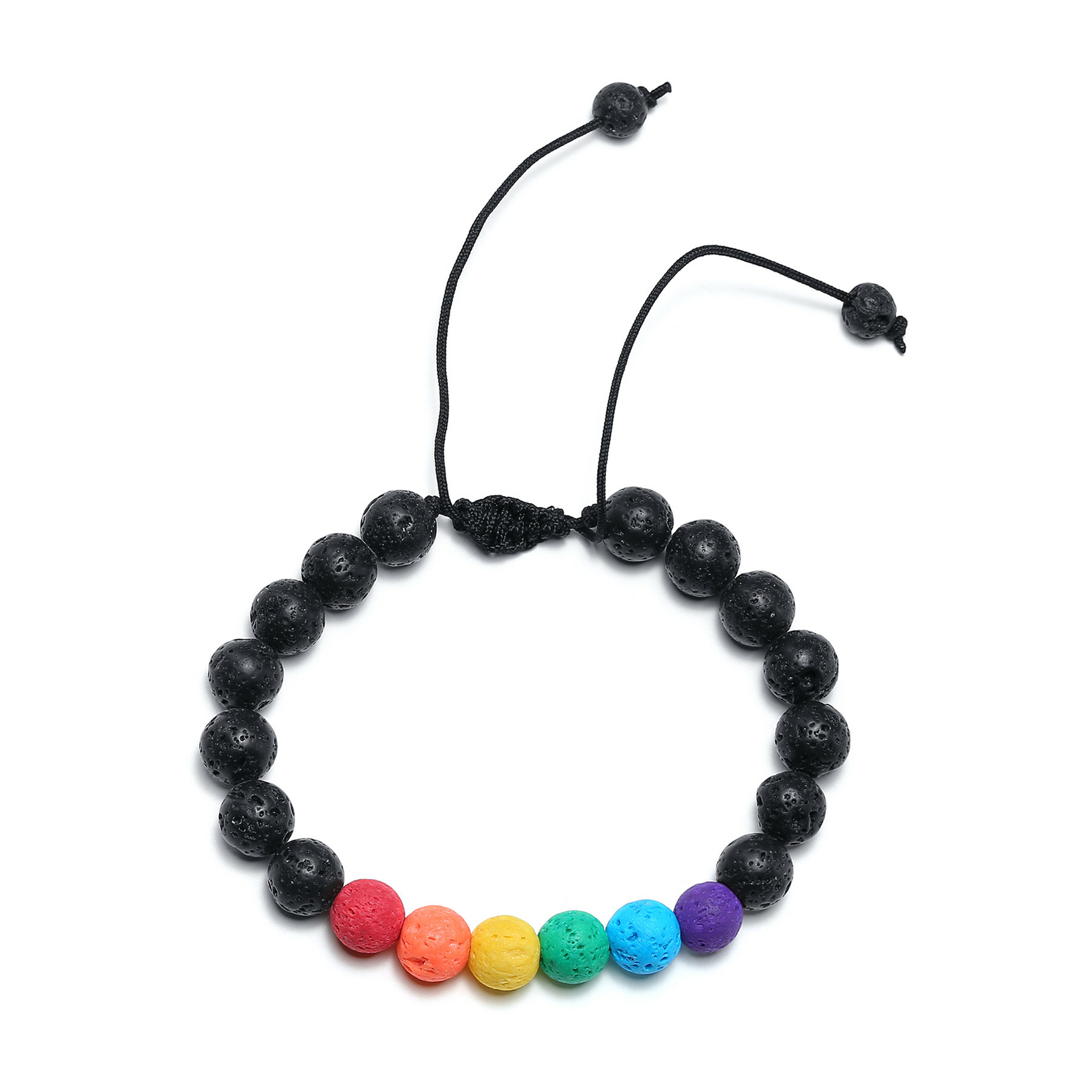 Rainbow LGBT Volcanic Rock Yoga Beads Bracelet Lesbian Gay Adjustable Chain Cuff