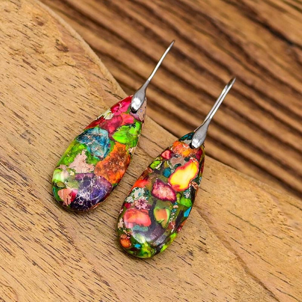Natural Sea Sediment Dangle Earrings Bohemia Dangle Reiki Women Earrings Gifts