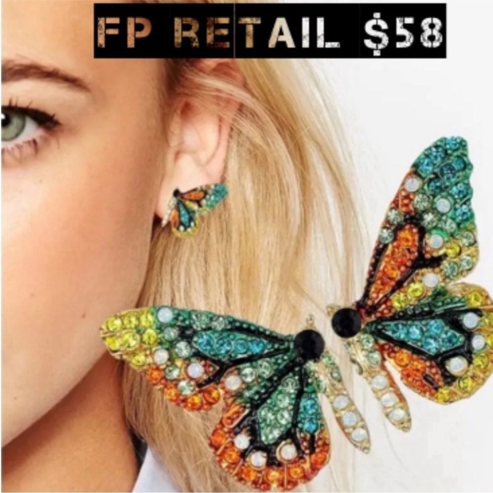 Multicolor rhinestone colorful Butterfly stud earrings similar to free people