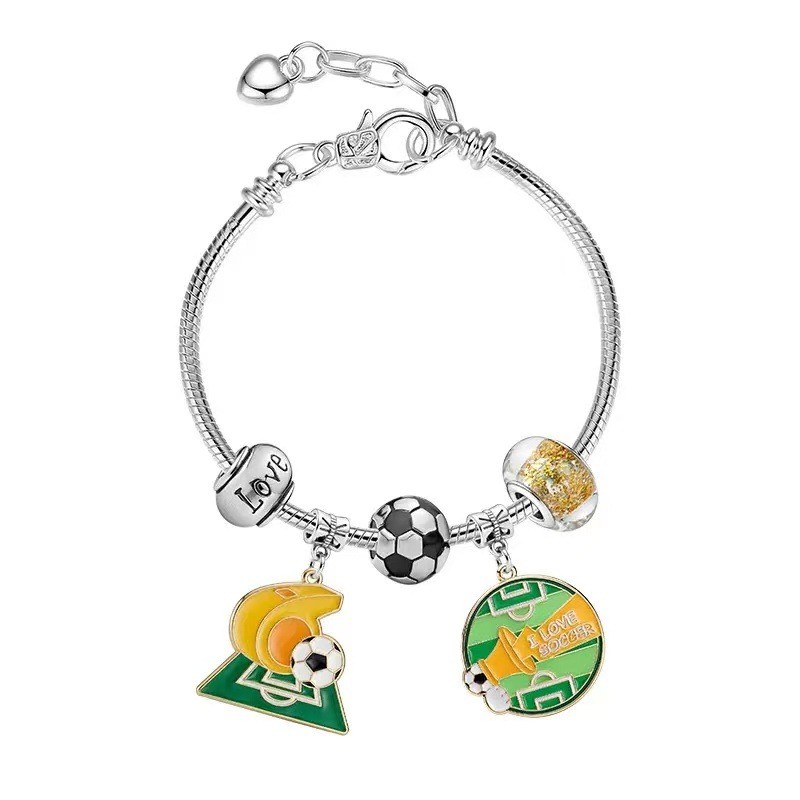 Football Soccer Charm Bracelet Zinc Alloy Enamel Beads World Cup JewelryFansGift