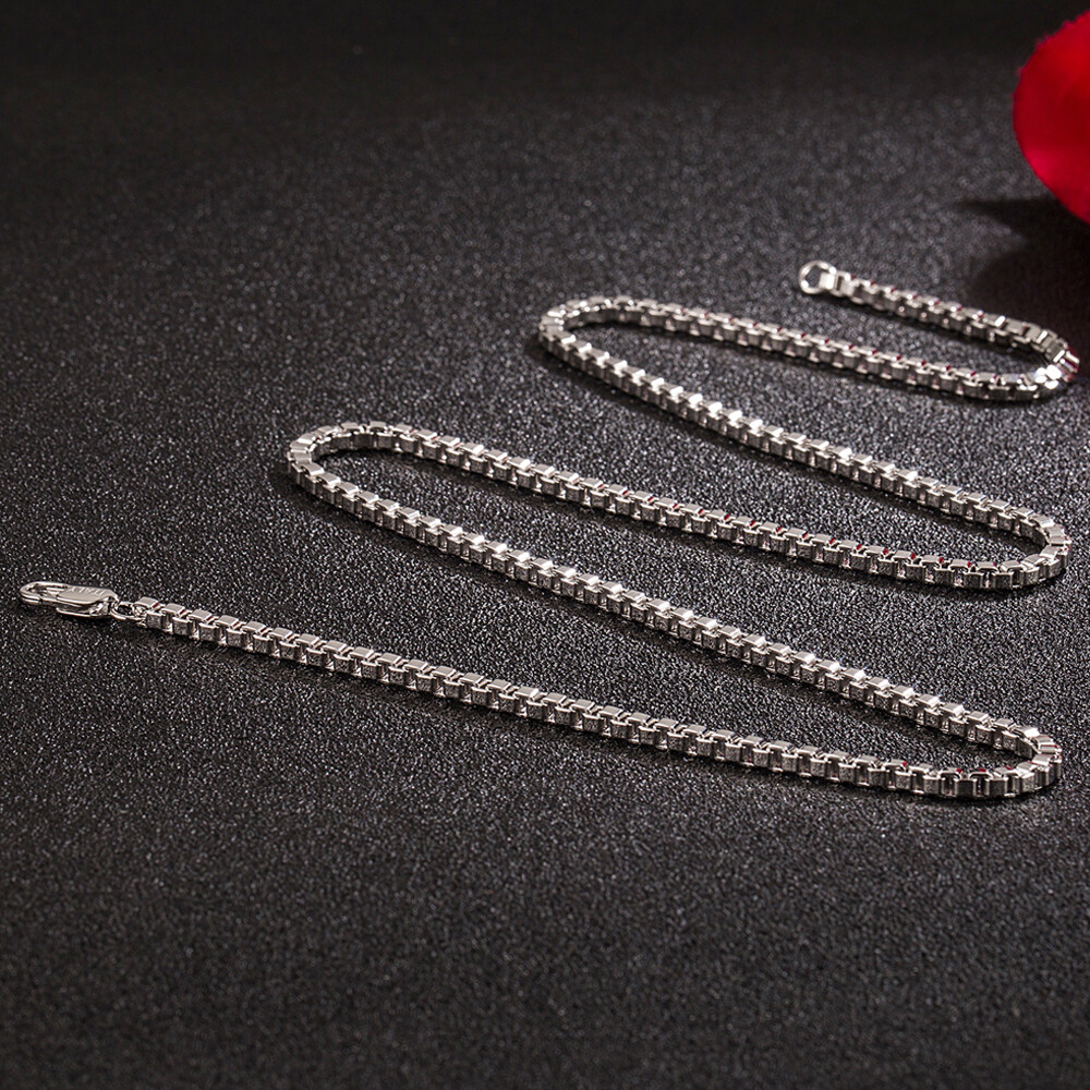 3mm Box Chain Italy 925 Sterling Silver Necklace Curb Chain 16″-30″ Men & Women