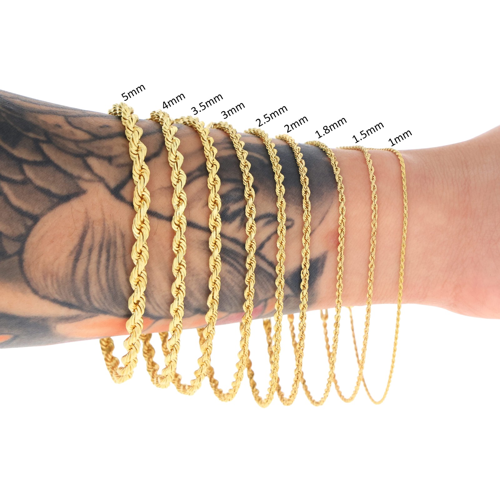 14K Yellow Gold 1.5mm-10mm Solid Diamond Cut Rope Chain Bracelet 7″ 7.5″ 8″ 9″