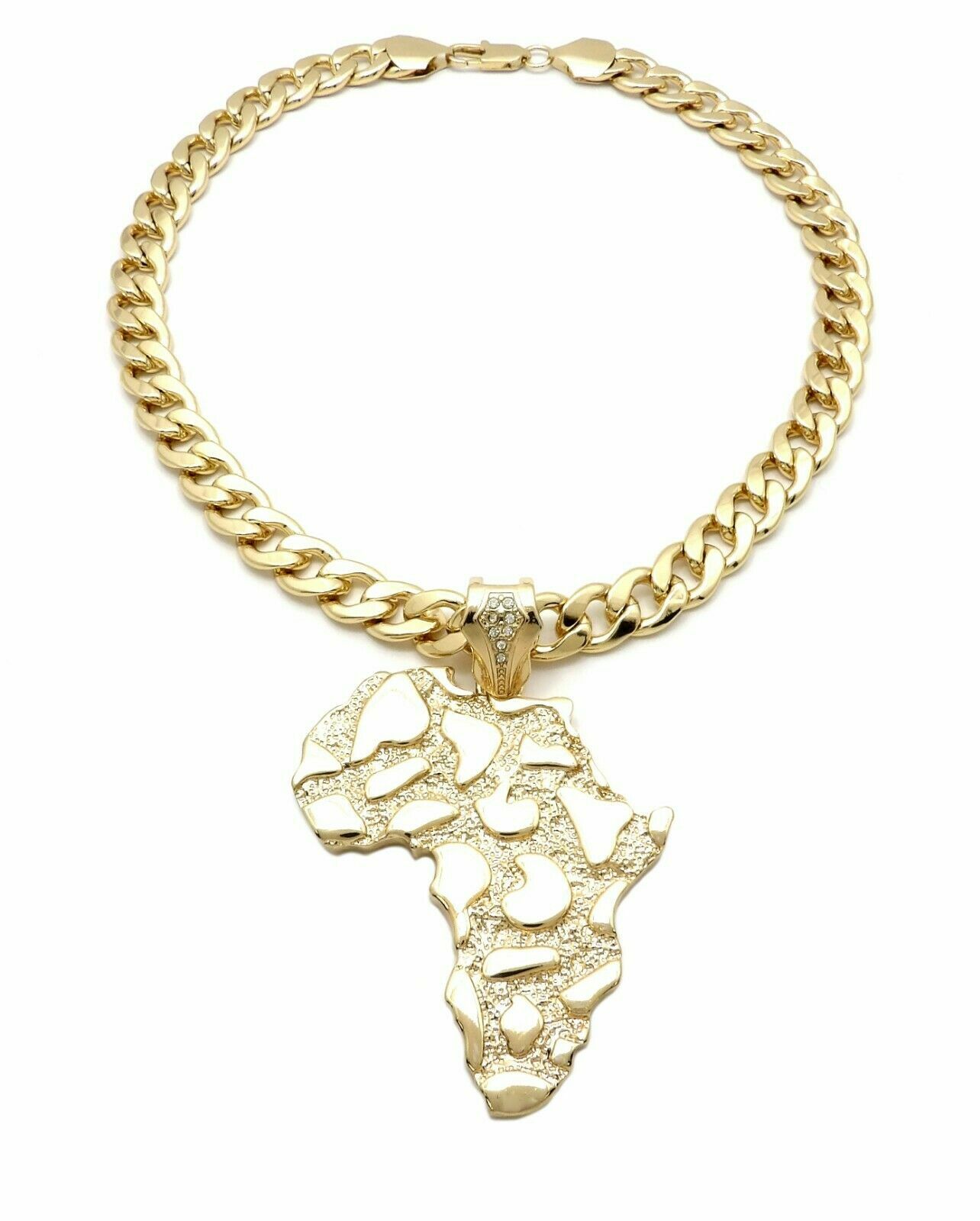 Hip Hop Golden Nugget Africa Map Pendant & 11mm 20″ Cuban Choker Chain Necklace