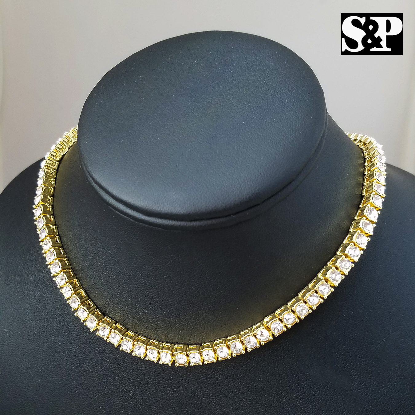 Hip Hop Iced Brass Bubble Letter W Pendant & 18″ 1 Row Tennis Choker Chain Set