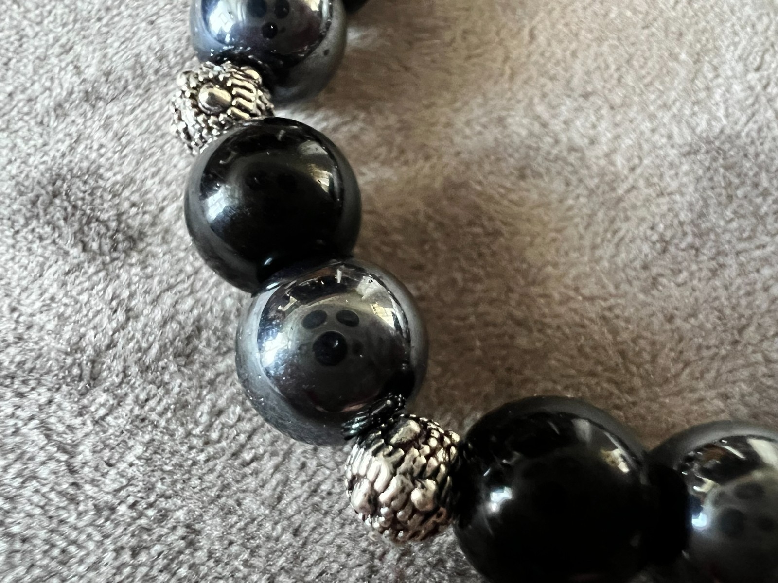handmade elastic unique stone beads & silver accents bracelet