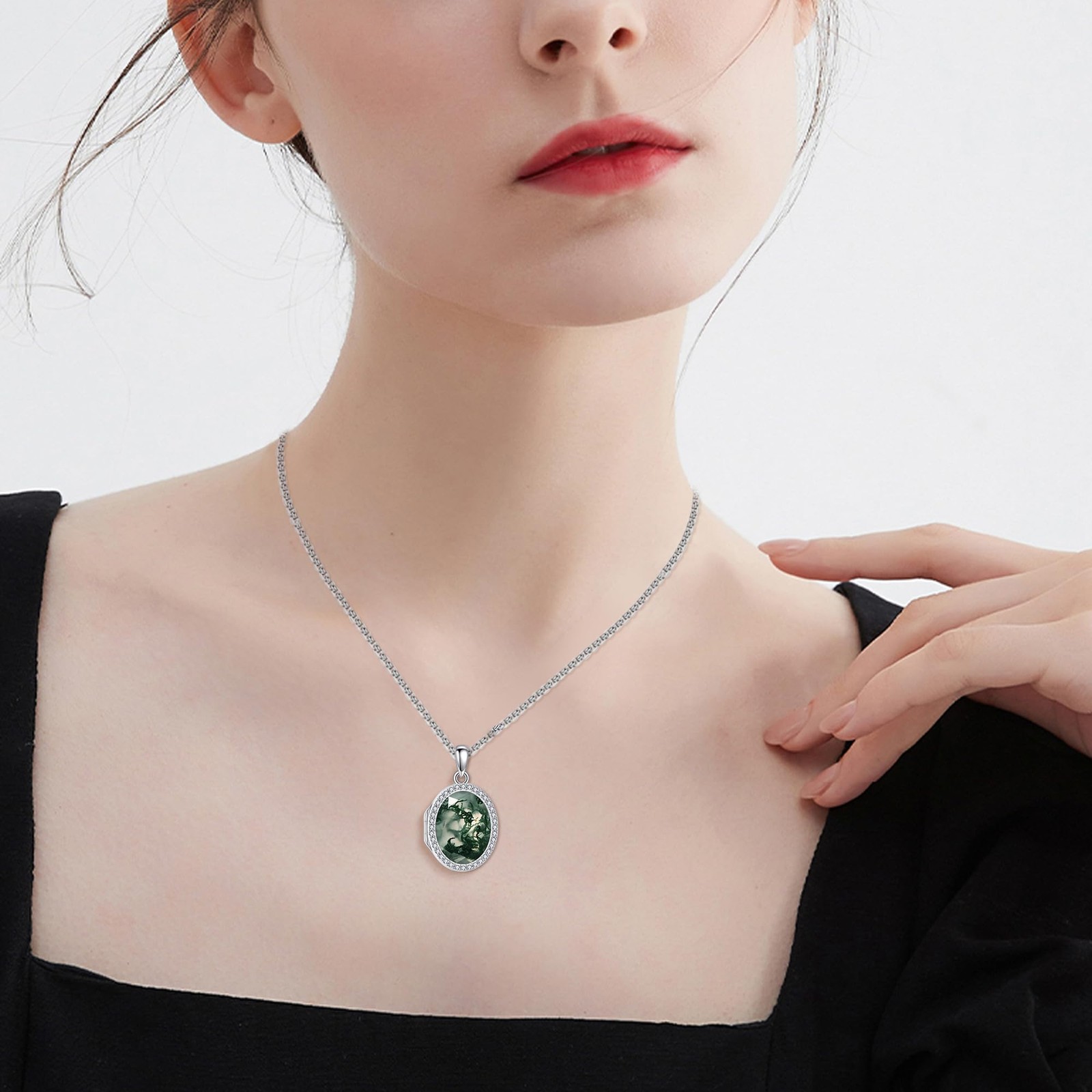Moss Agate Locket Necklace Lockets Necklace Memorial Jewelry Gifts for Women …