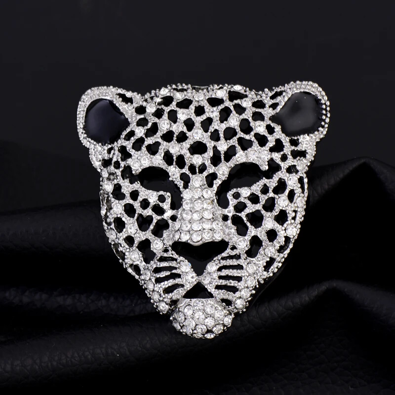 Full Rhinestone Panther Head Brooch Men’s Suit Animal Pin Corsage