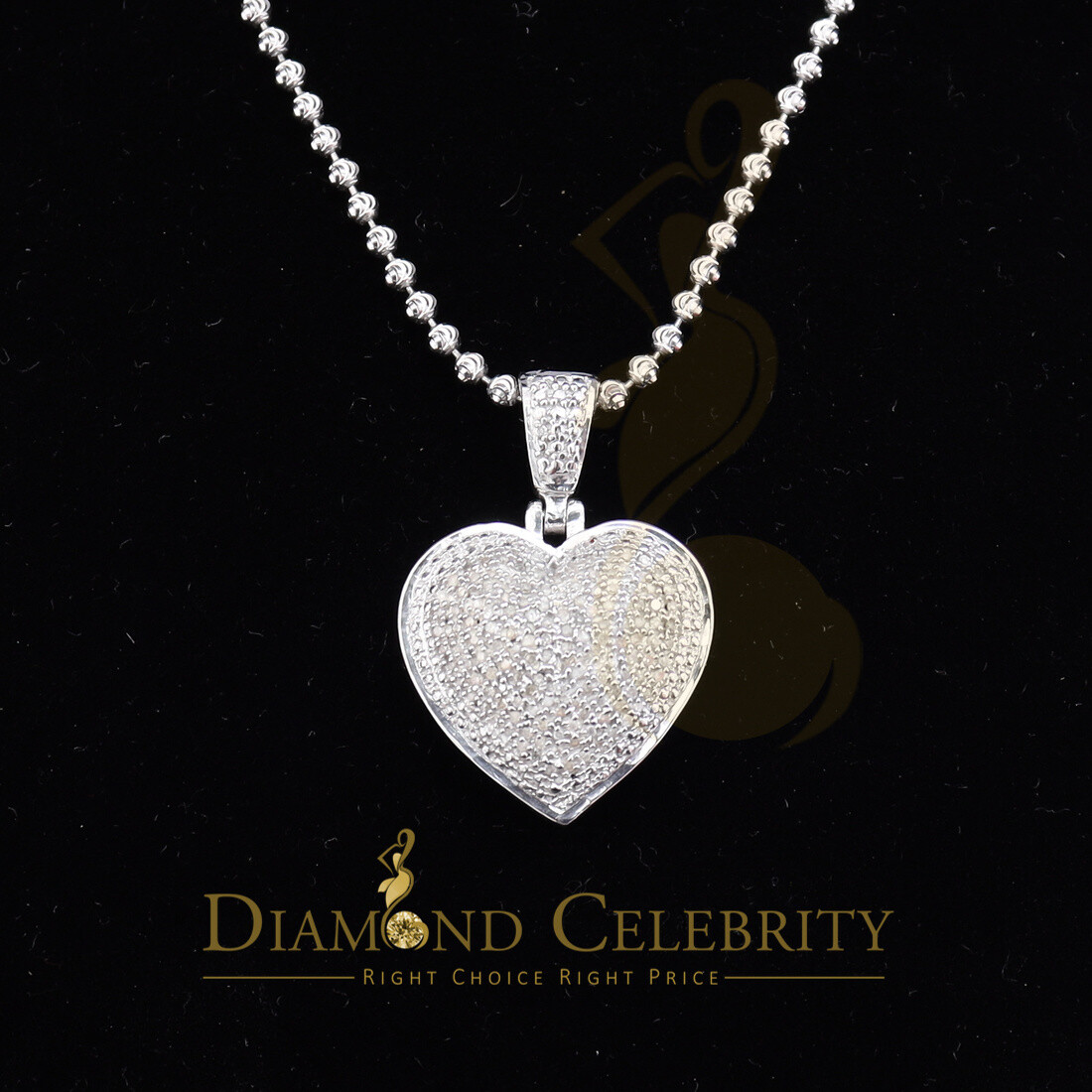 Real 0.33ct Diamond Sterling Silver HEART Charm Fashion Necklace Pendant White