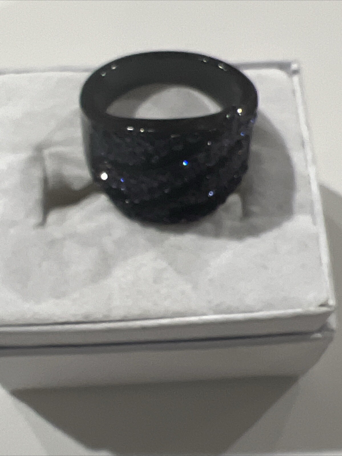 TK316 Ring Tusk Stainless Steel Black With Shiny Stones