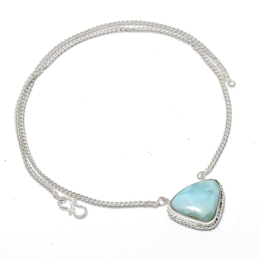 Caribbean Larimar Gemstone Chain Pendant Women’s Handmade Jewelry 0.7″ CP 768