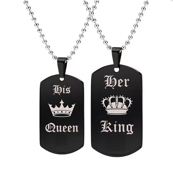 His queen and Her king stainless steel loves couple dog tag necklace gift nice