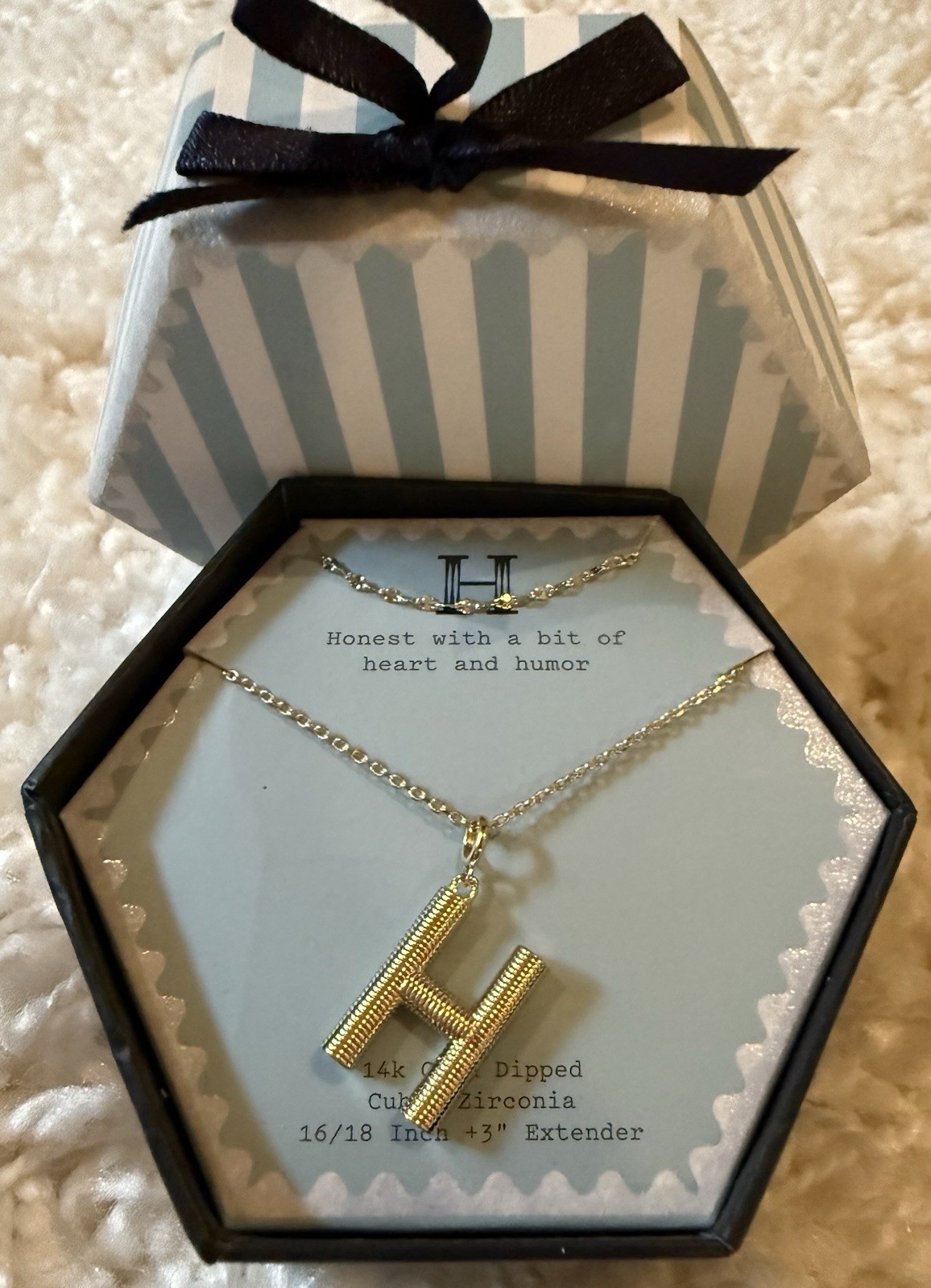 A New Day Gold Tone Letter H Necklace Cubic Zirconia 14k Gold Dipped Extender