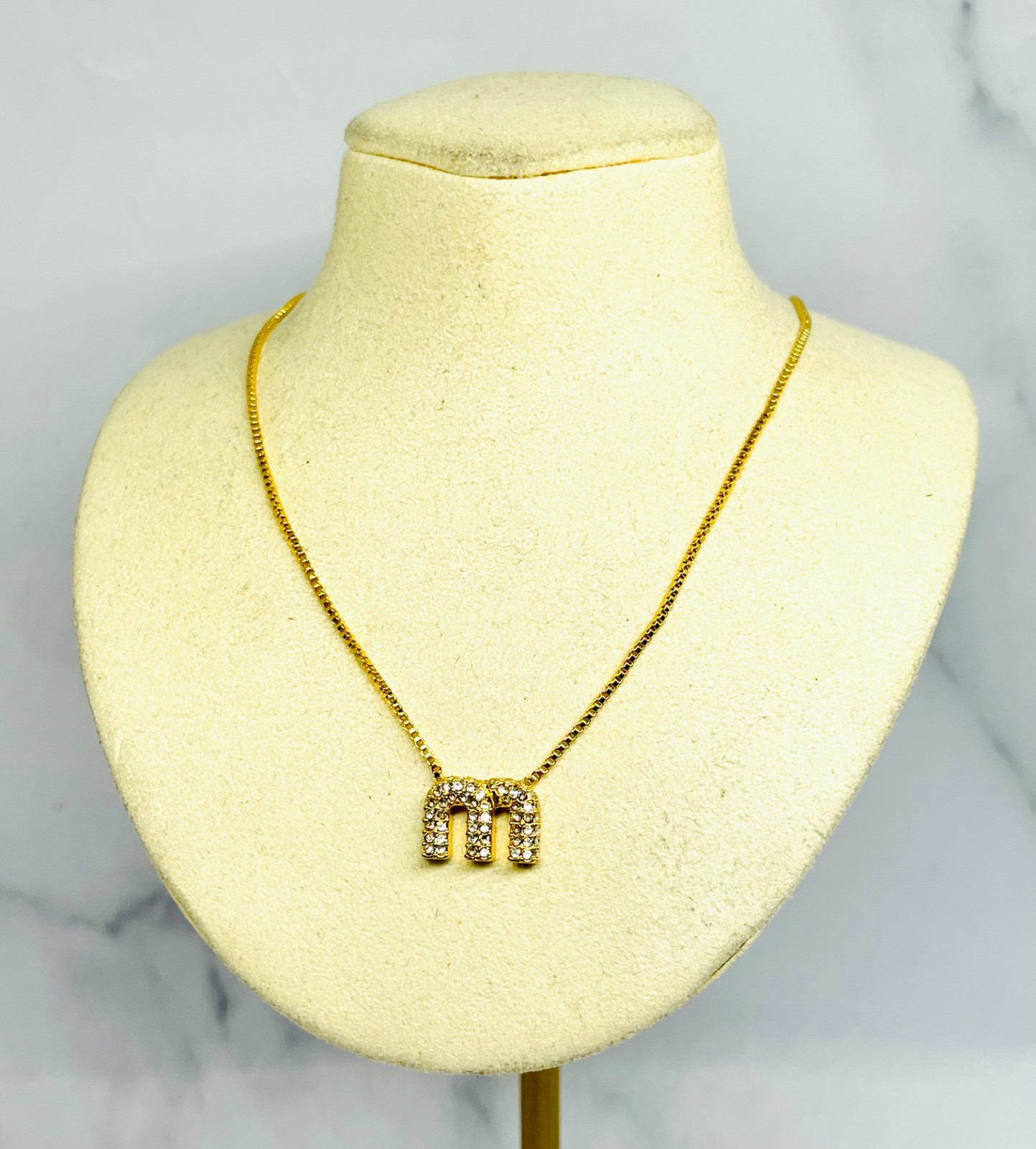 MIU MIU M Gold Tone Rhinestone Chain Necklace – Pre owned / MG6308