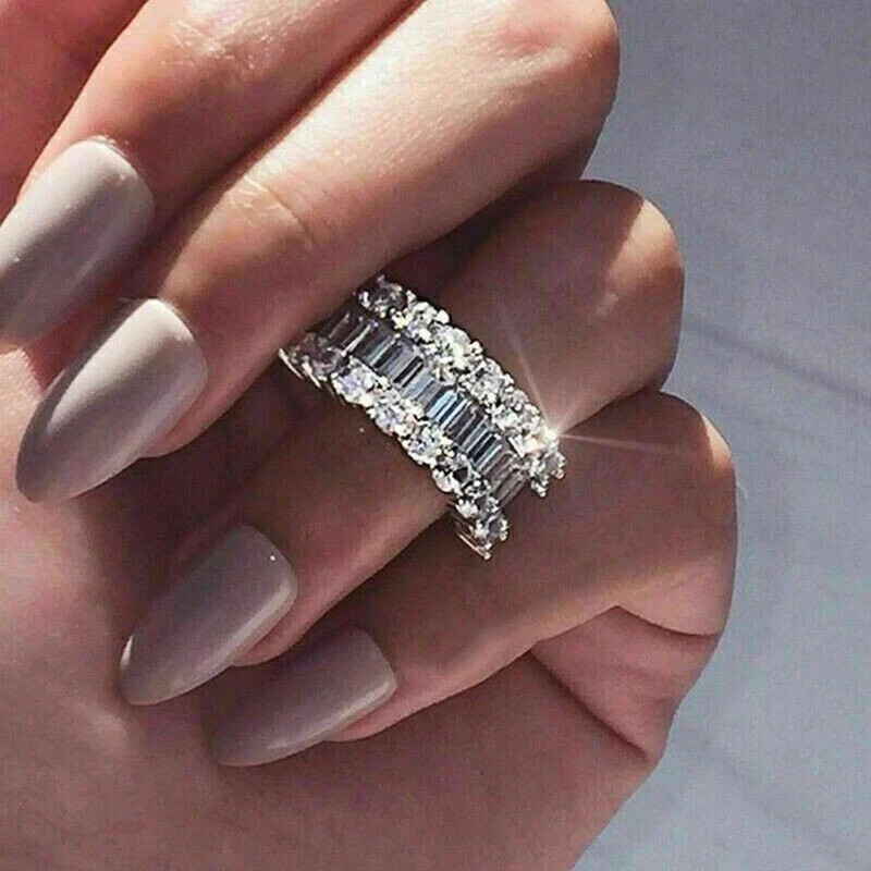 4Ct Round Cut Real Moissanite Wedding Eternity Band 14k White Gold Plated Silver